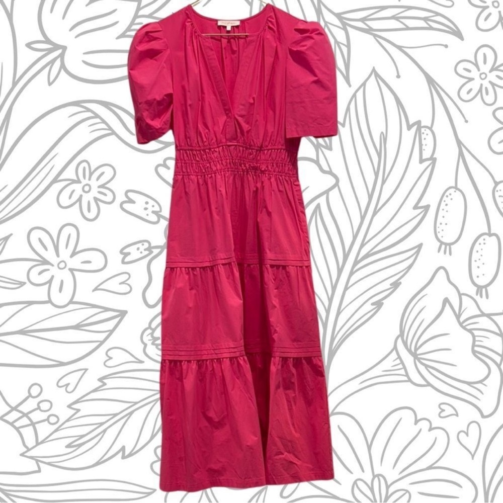 Anthropologie style Ces Femme Vibrant Pink Midi Dress size L
